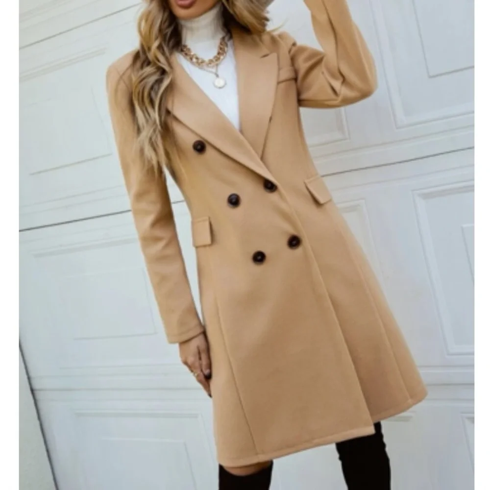 Boho tan camel double breasted coat - Picture 2 of 6